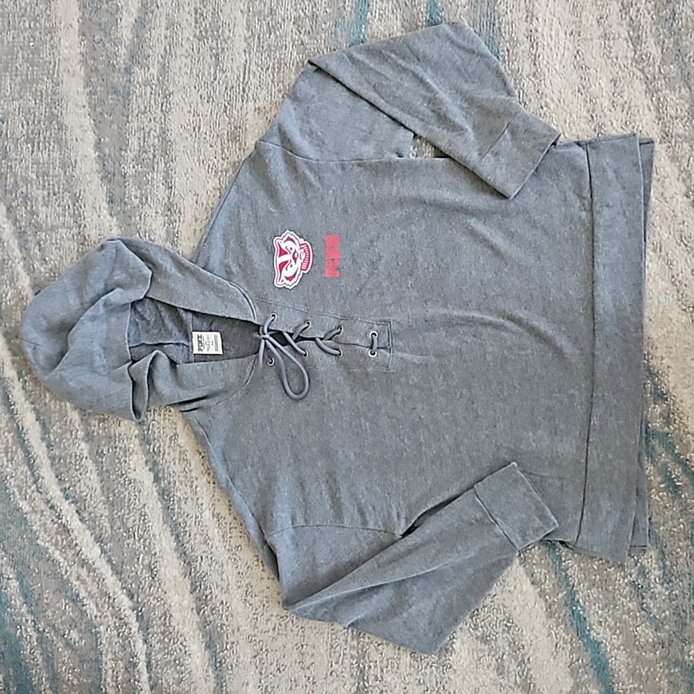 WI Madison PINK by Victoria’s Secret Gray Hoodie Bucky Badger Team Apparel. Sz:M